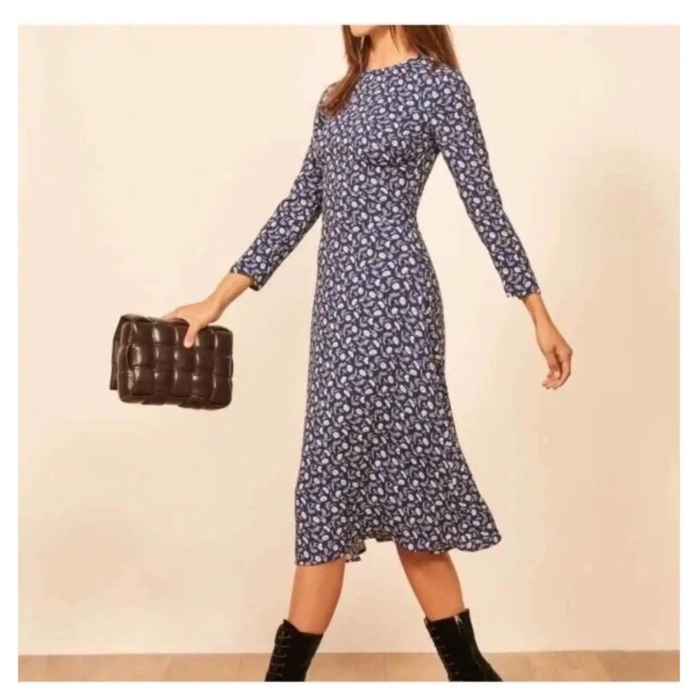 Reformation Moon Midi Dress Blue Floral